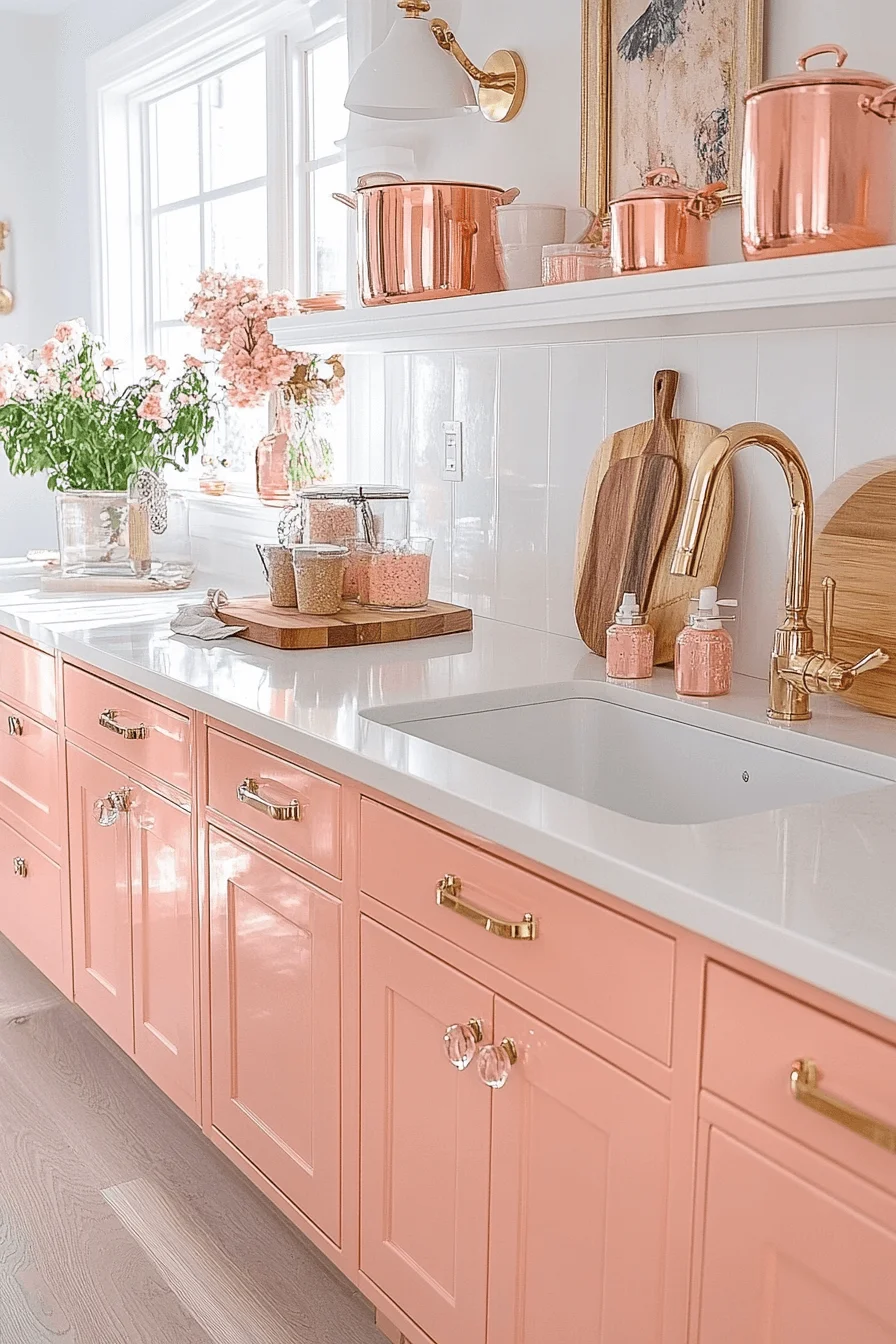 rose gold kitchen cabinets