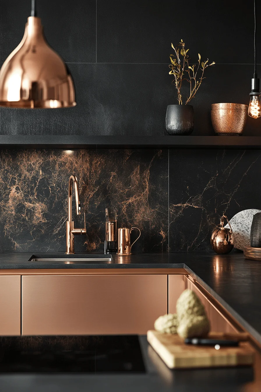 rose gold kitchen cabinets