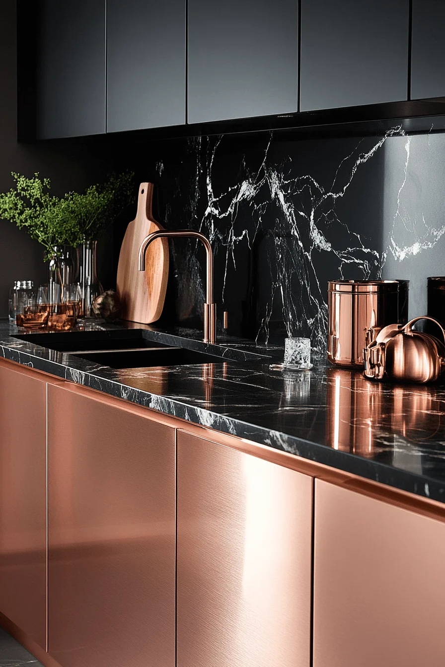 rose gold kitchen cabinets