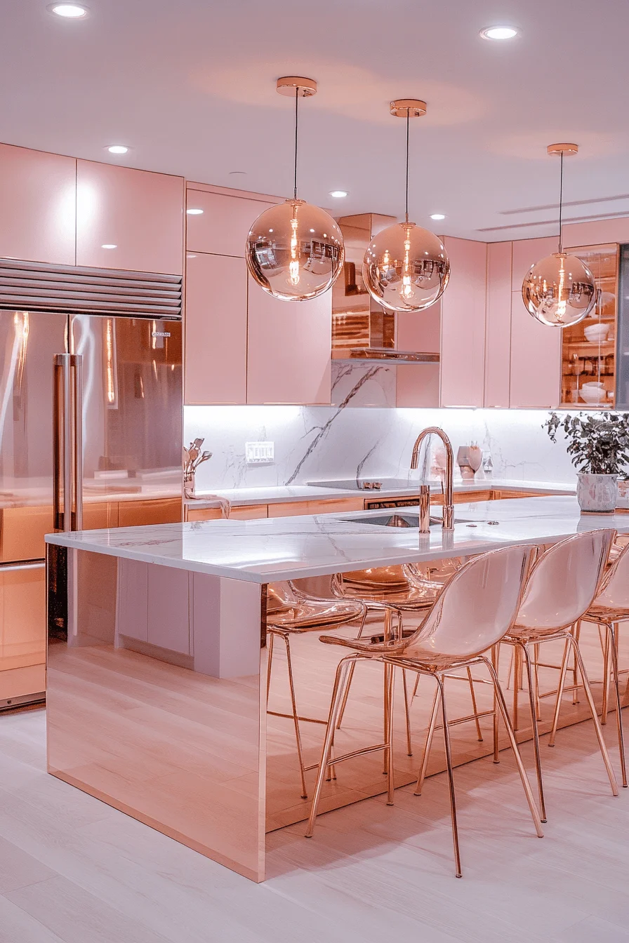 rose gold kitchen cabinets