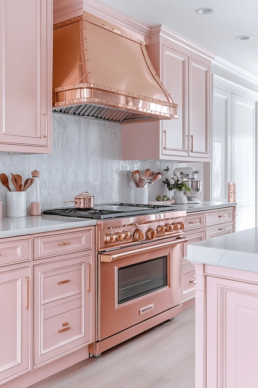 rose gold kitchen cabinets