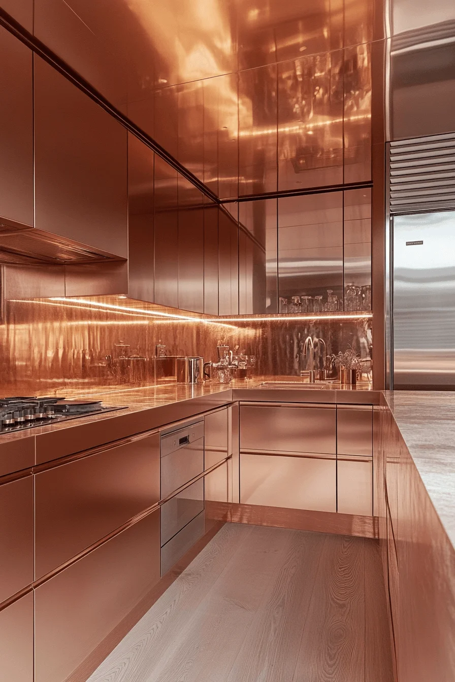 rose gold kitchen cabinets