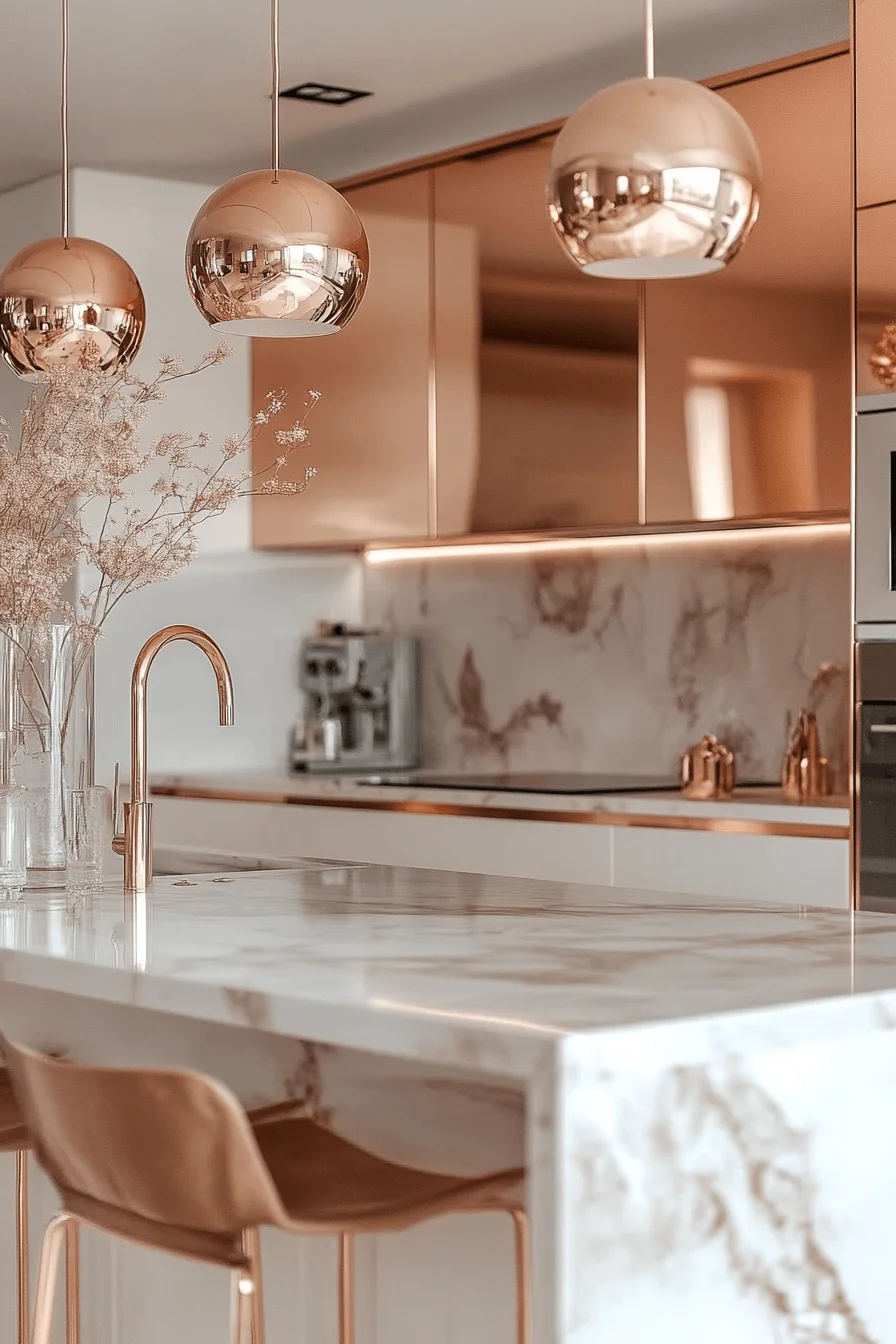 rose gold kitchen cabinets