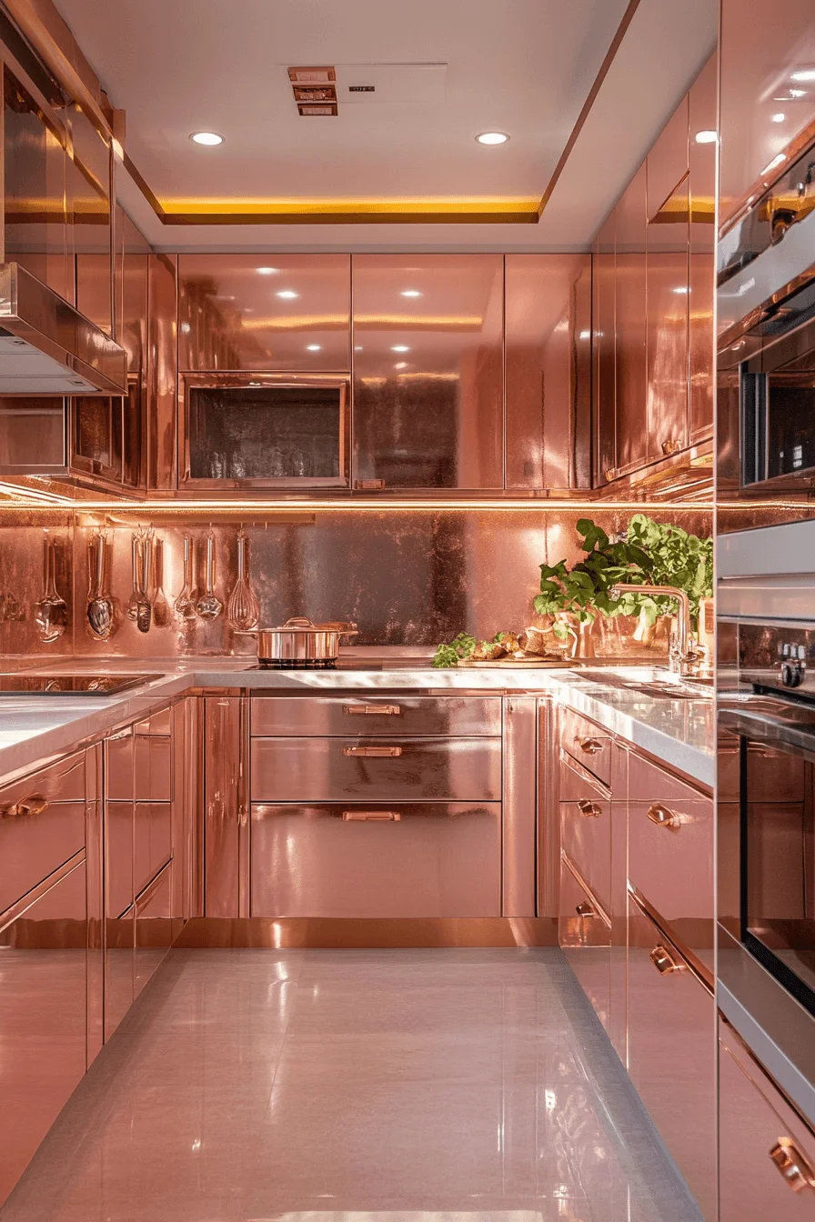 rose gold kitchen cabinets
