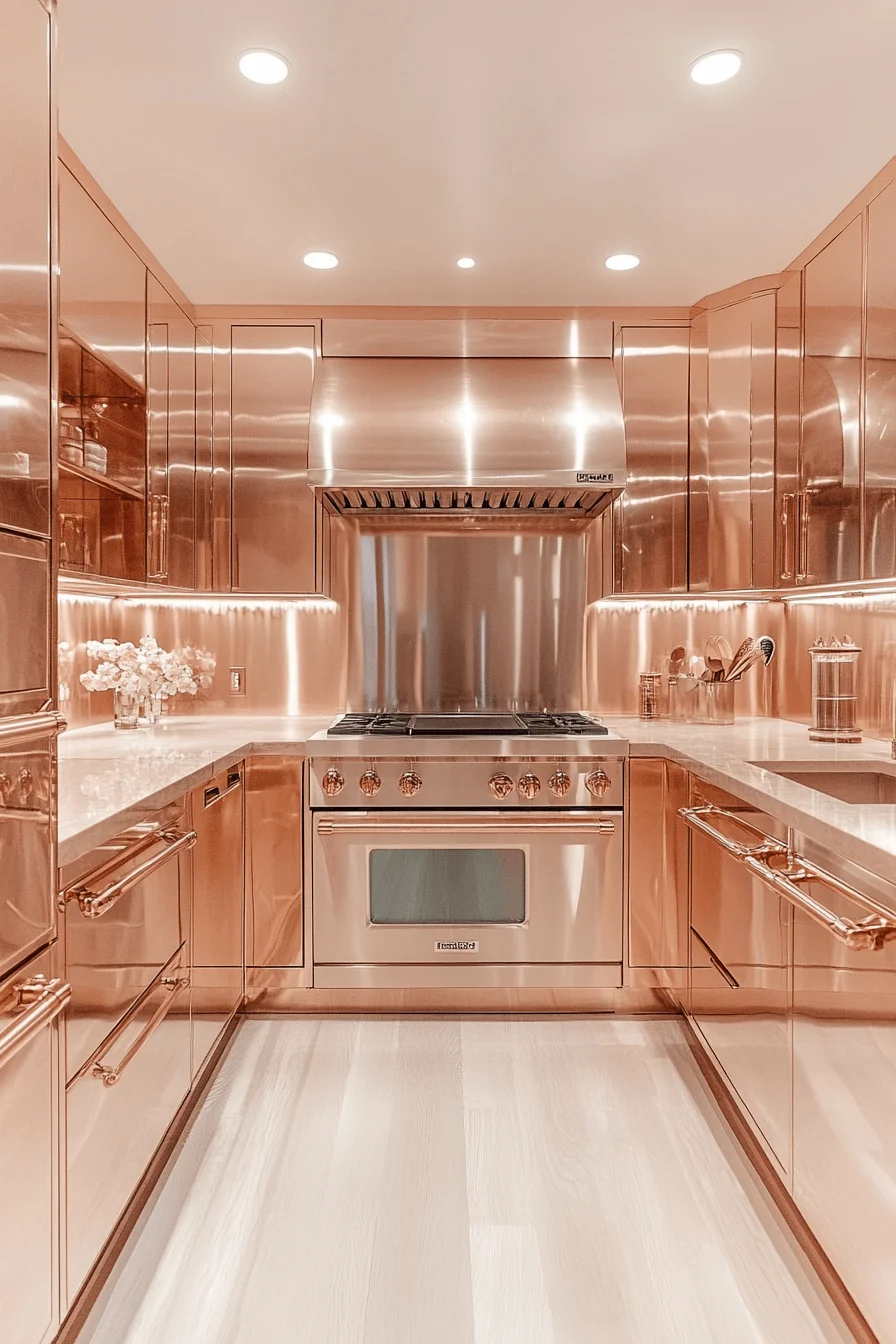rose gold kitchen cabinets