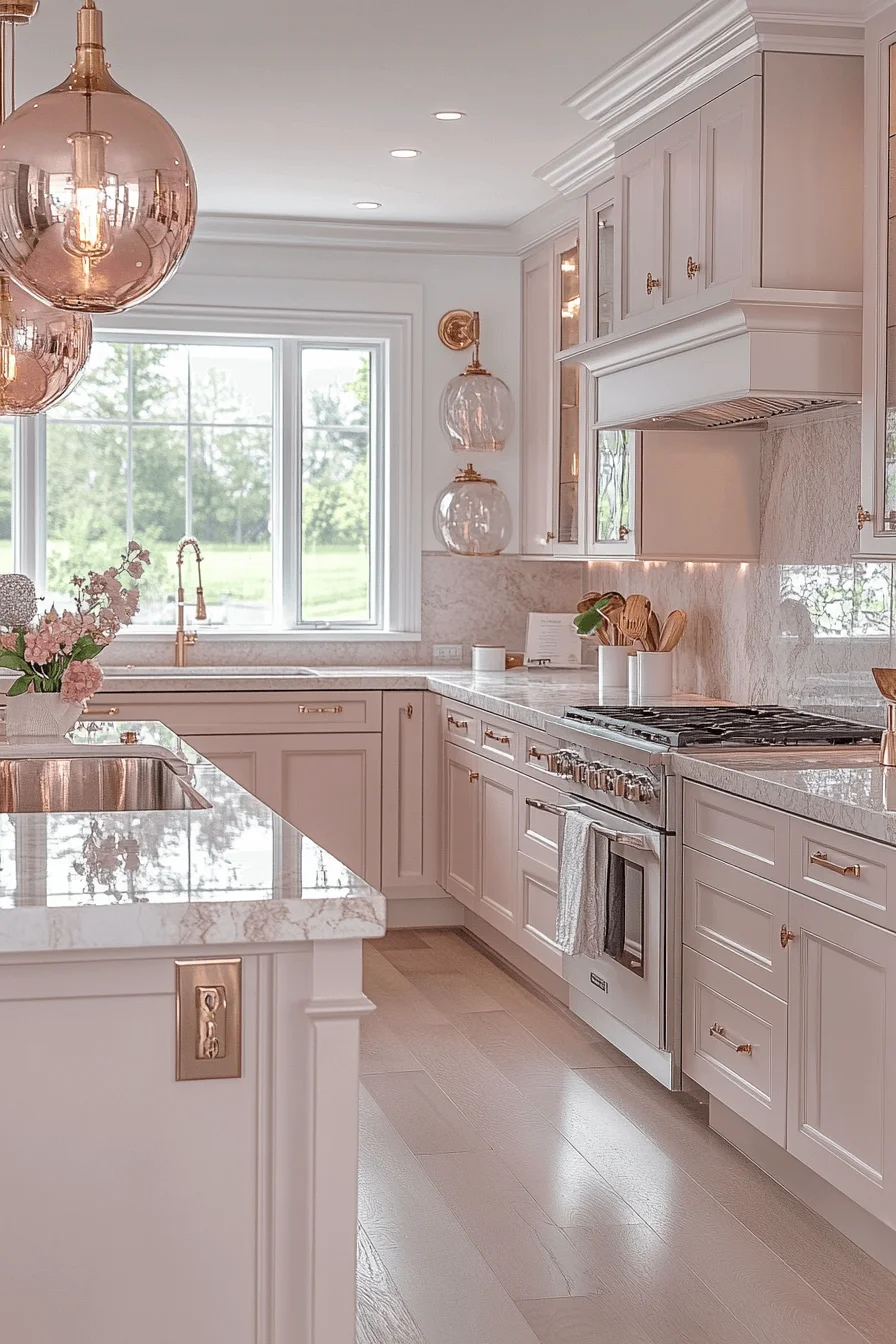 rose gold kitchen cabinets