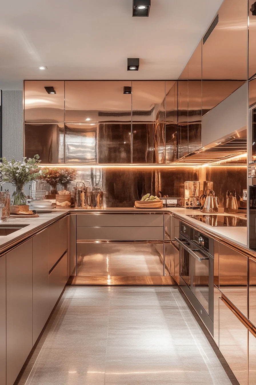 rose gold kitchen cabinets