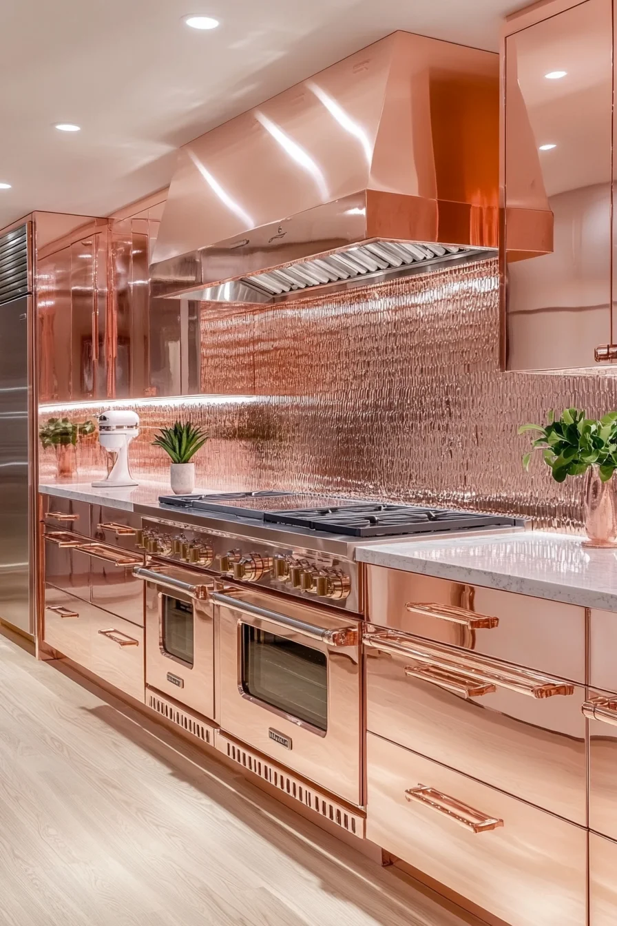 rose gold kitchen cabinets