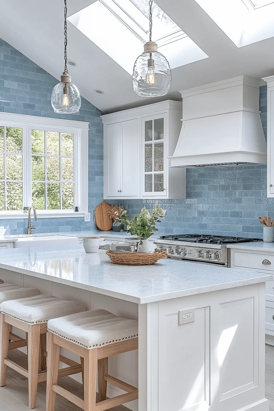 blue backsplash kitchen