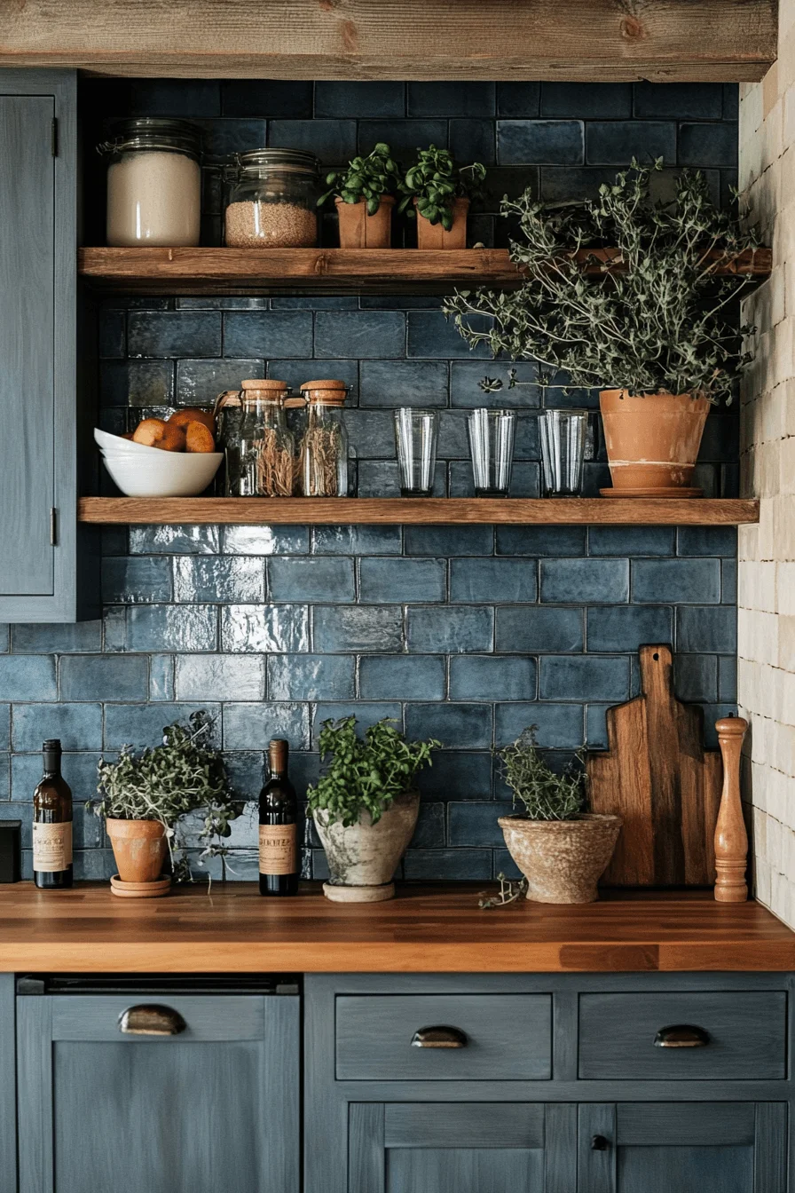 blue backsplash kitchen