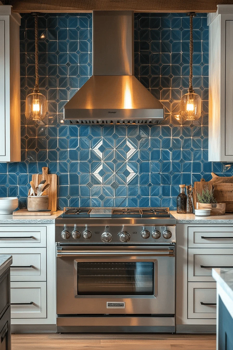 blue backsplash kitchen