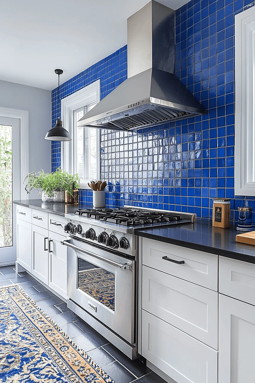 blue backsplash kitchen