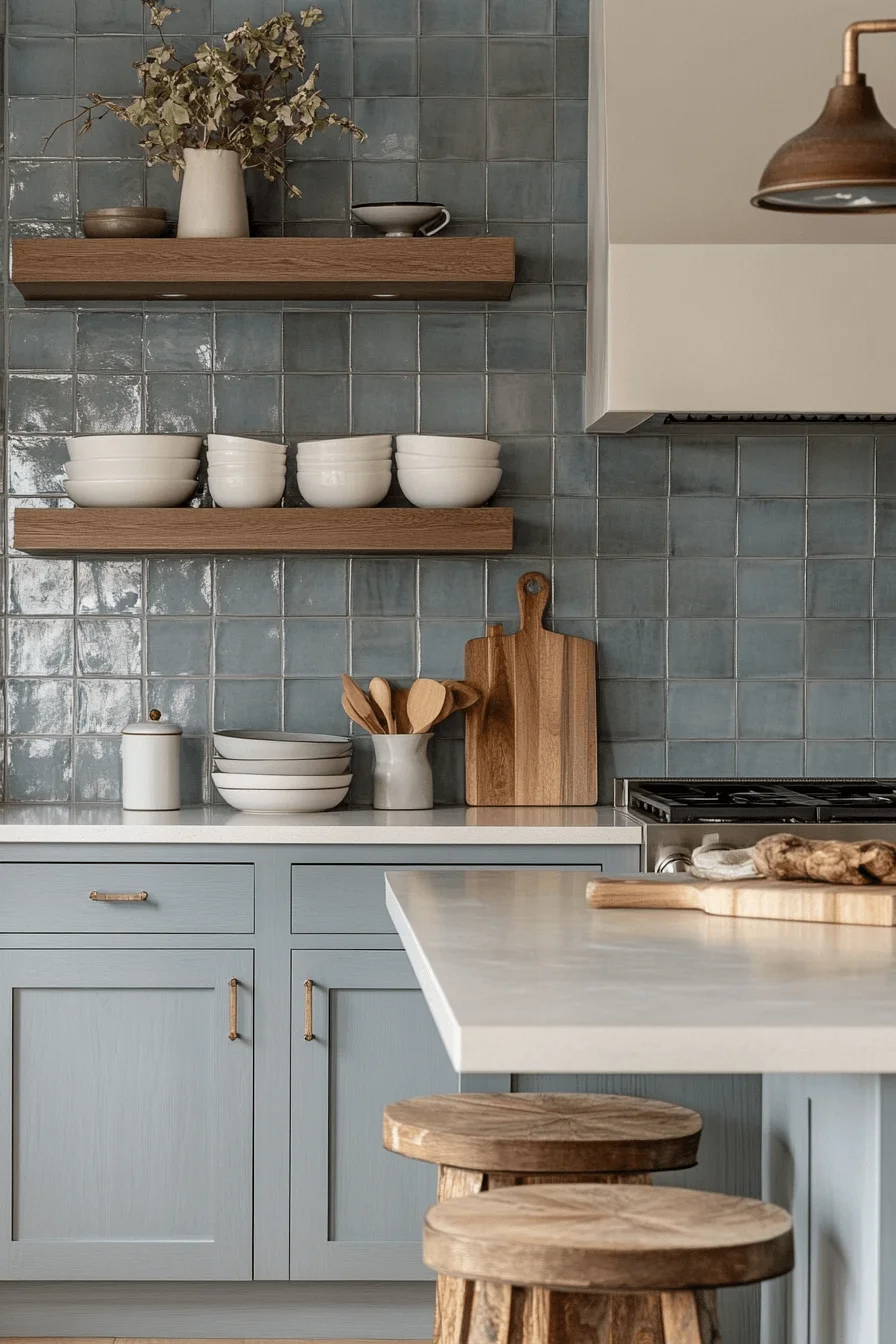 blue backsplash kitchen