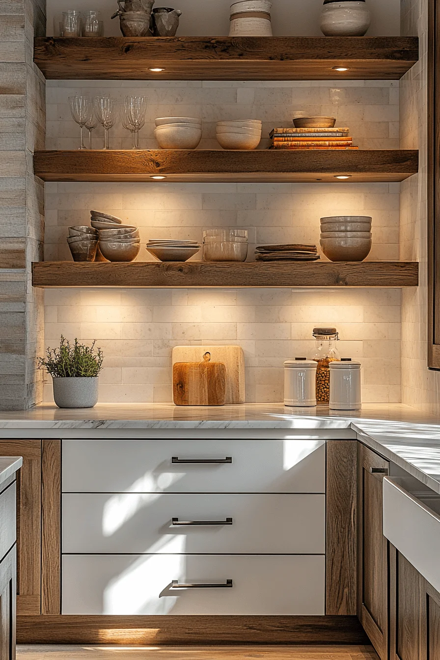 floating shelves in kitchen