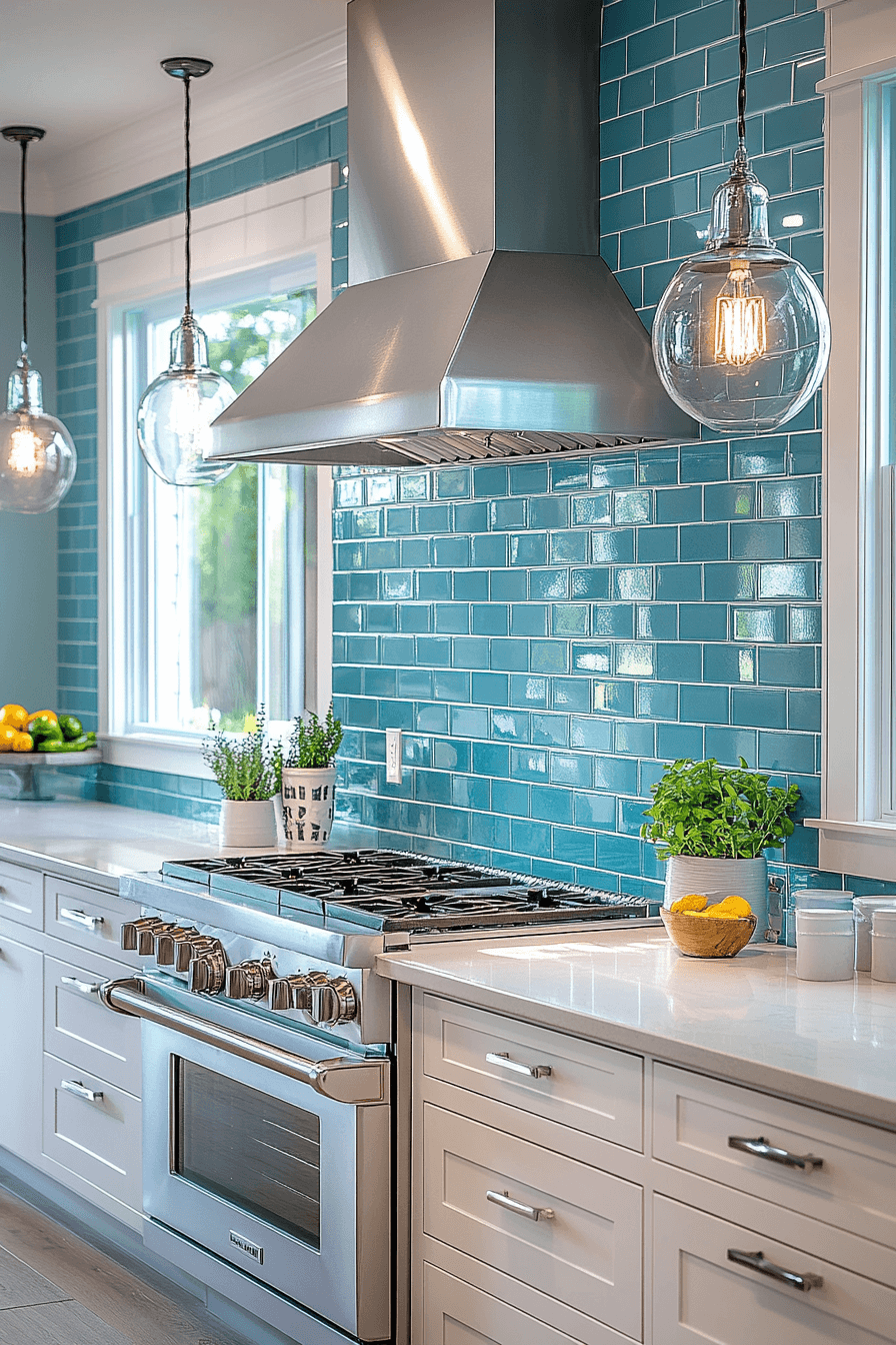 blue backsplash kitchen