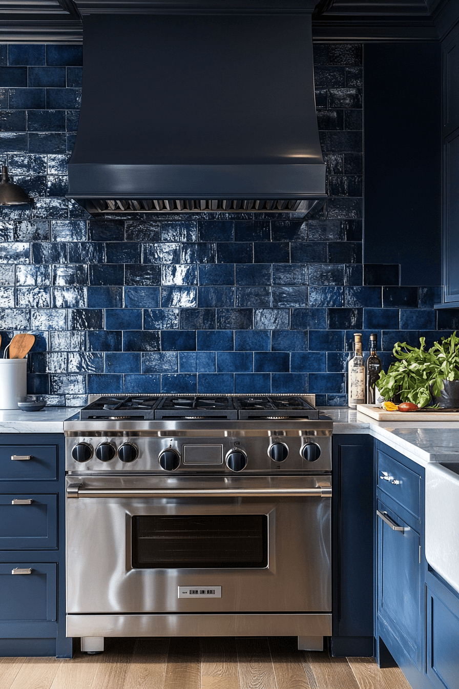 blue backsplash kitchen
