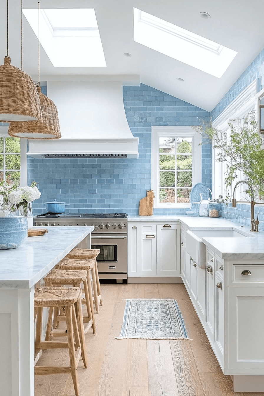 blue backsplash kitchen