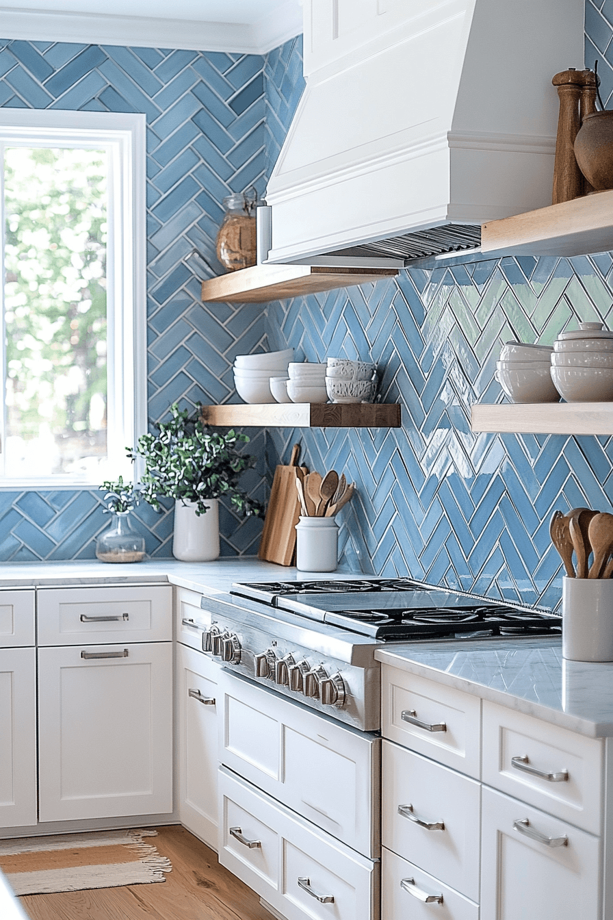 blue backsplash kitchen