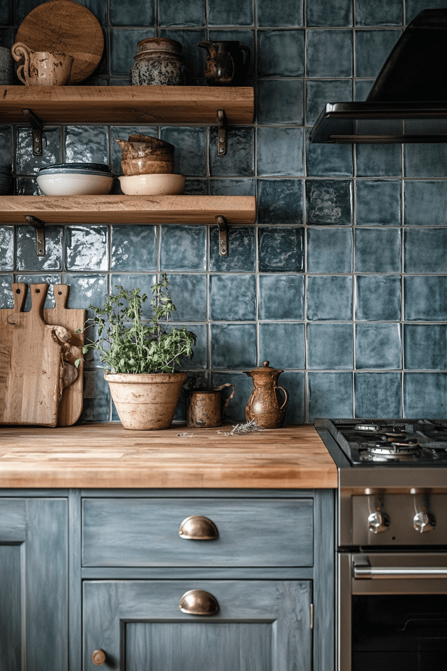 blue backsplash kitchen