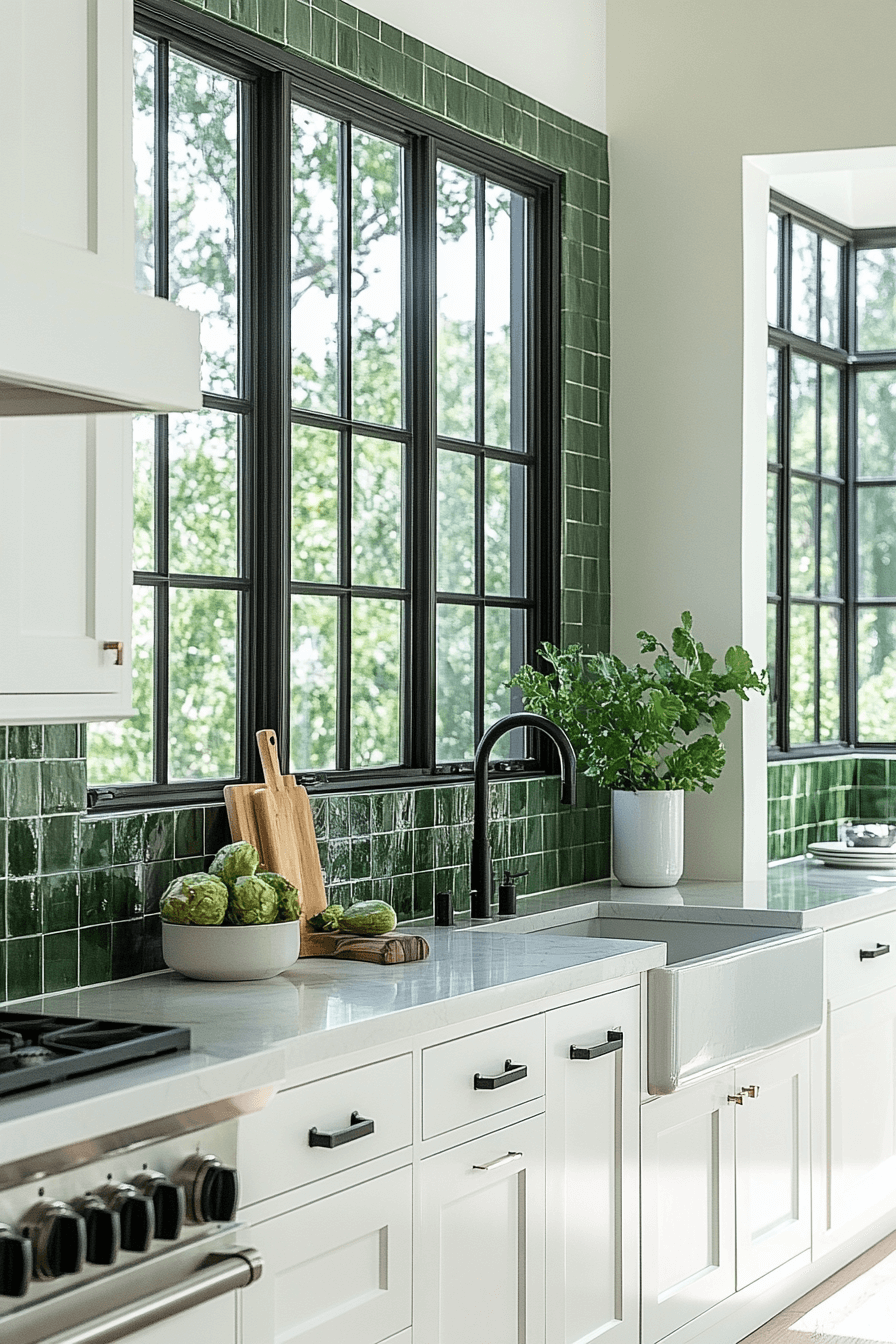 green backsplash kitchen