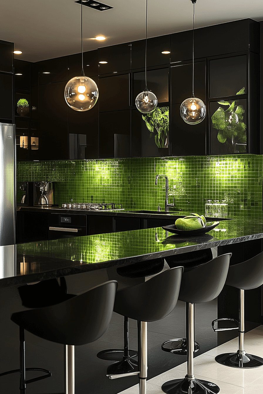 green backsplash kitchen