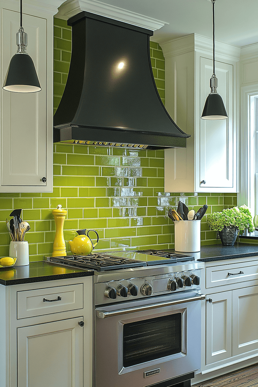 green backsplash kitchen