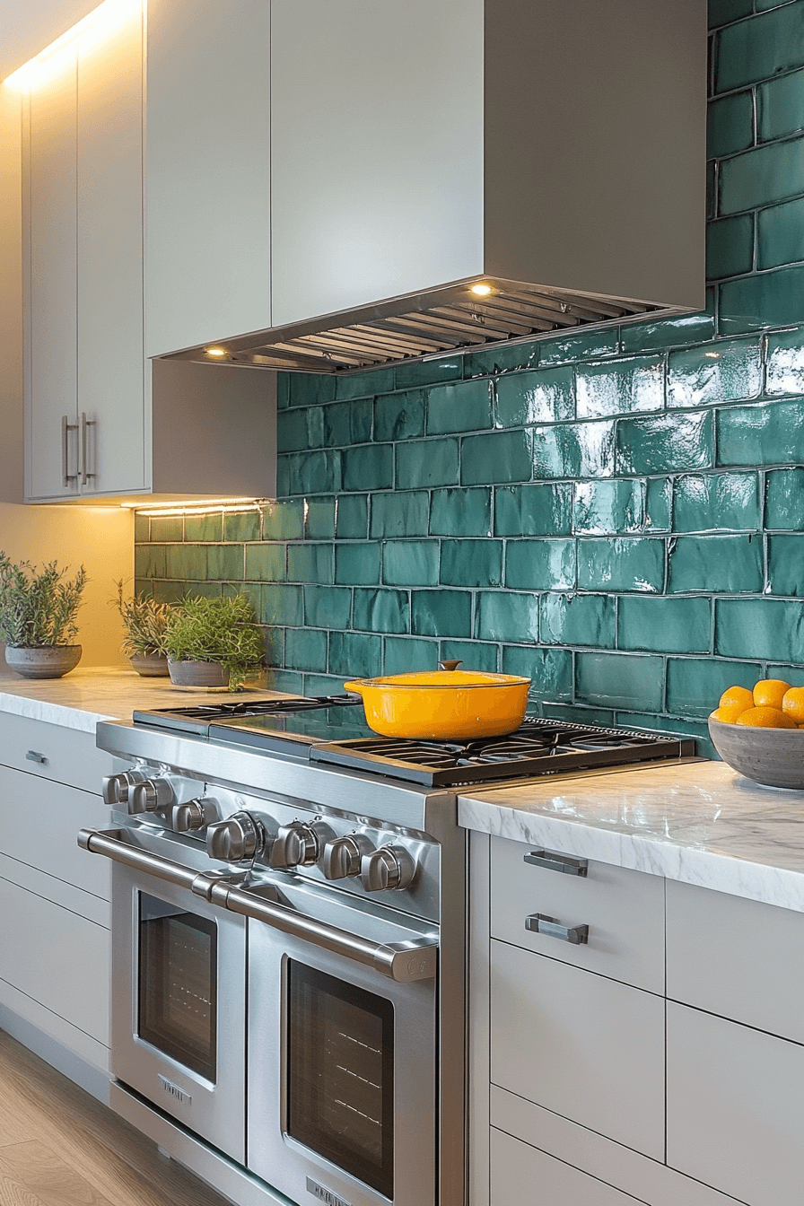 green backsplash kitchen