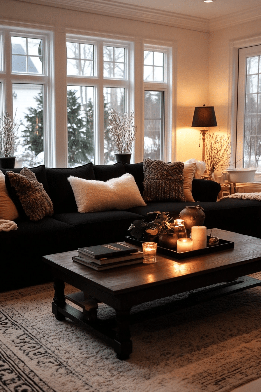 Black couch living room