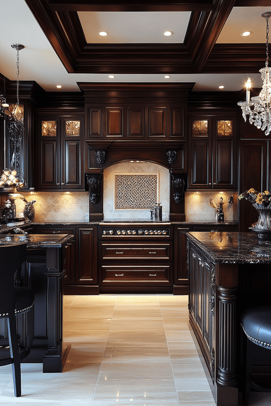 dark stained kitchen cabinets