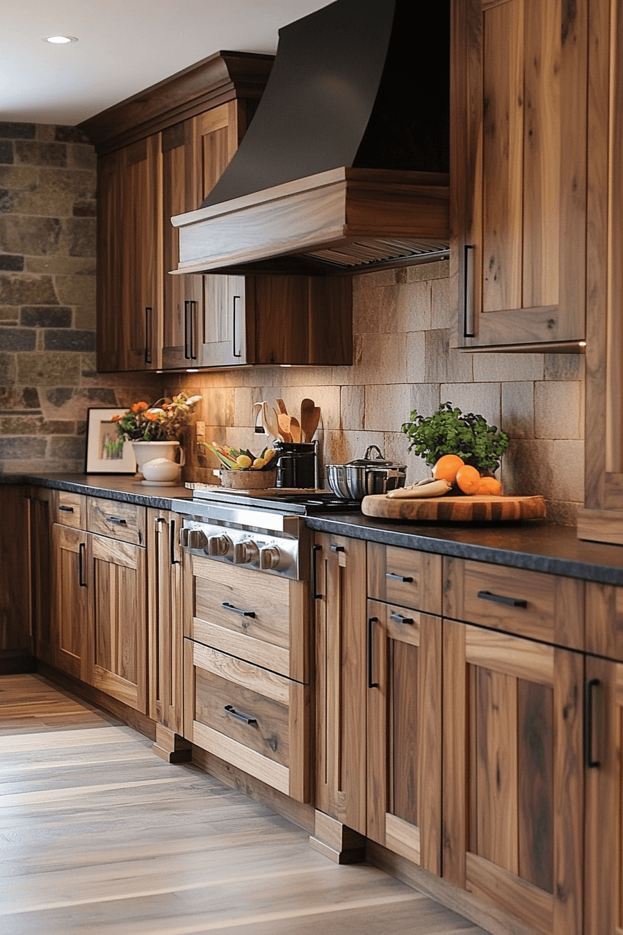 dark stained kitchen cabinets