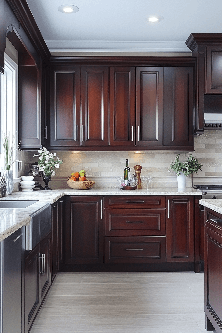 dark stained kitchen cabinets