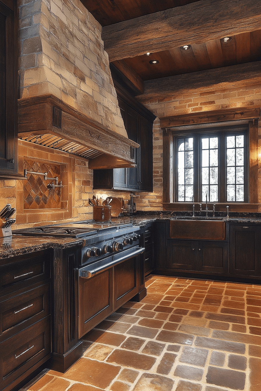 dark stained kitchen cabinets