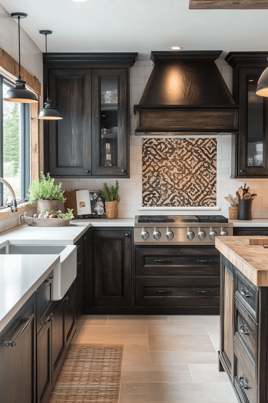 dark stained kitchen cabinets