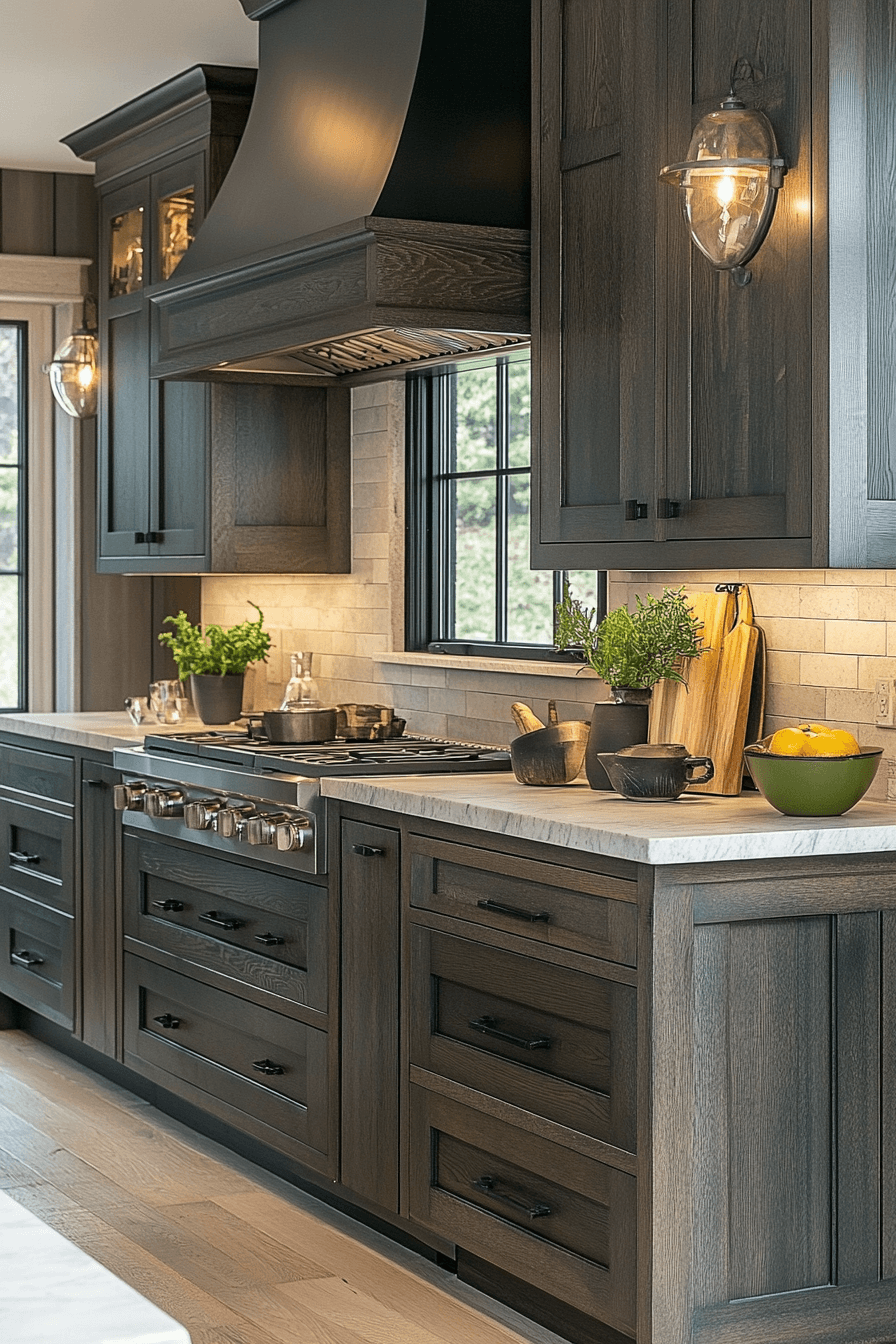 dark stained kitchen cabinets