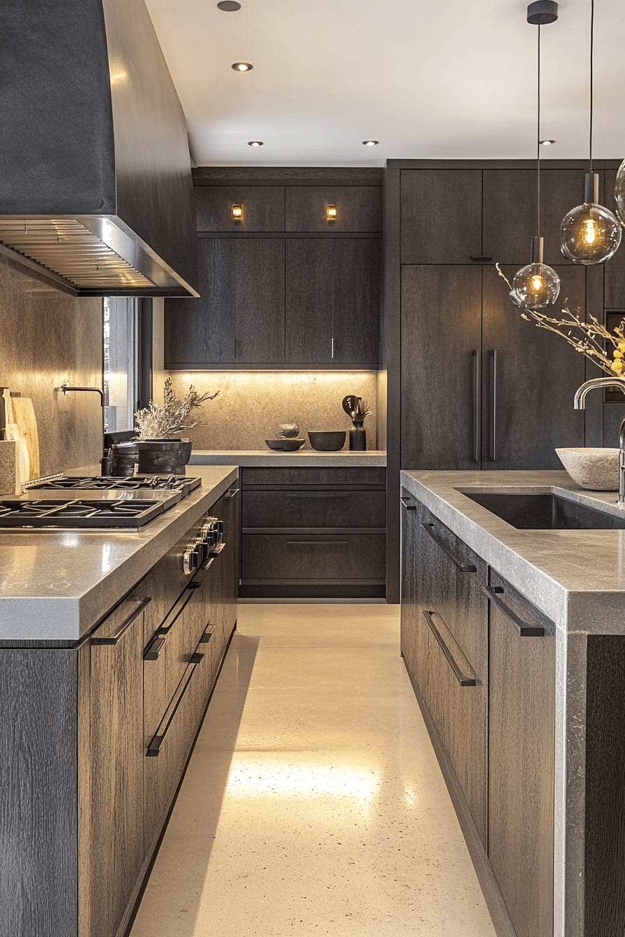 dark stained kitchen cabinets