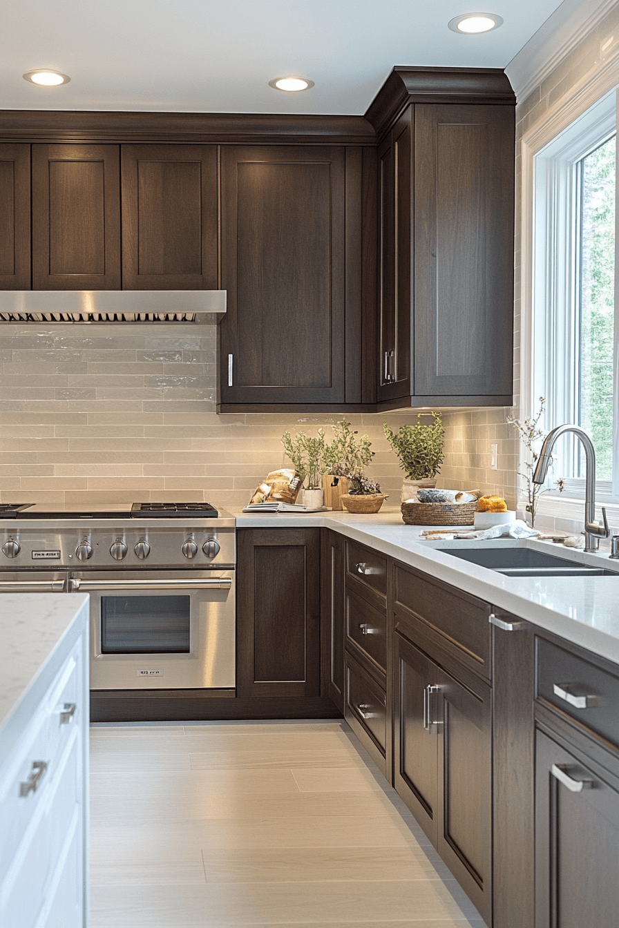 dark stained kitchen cabinets