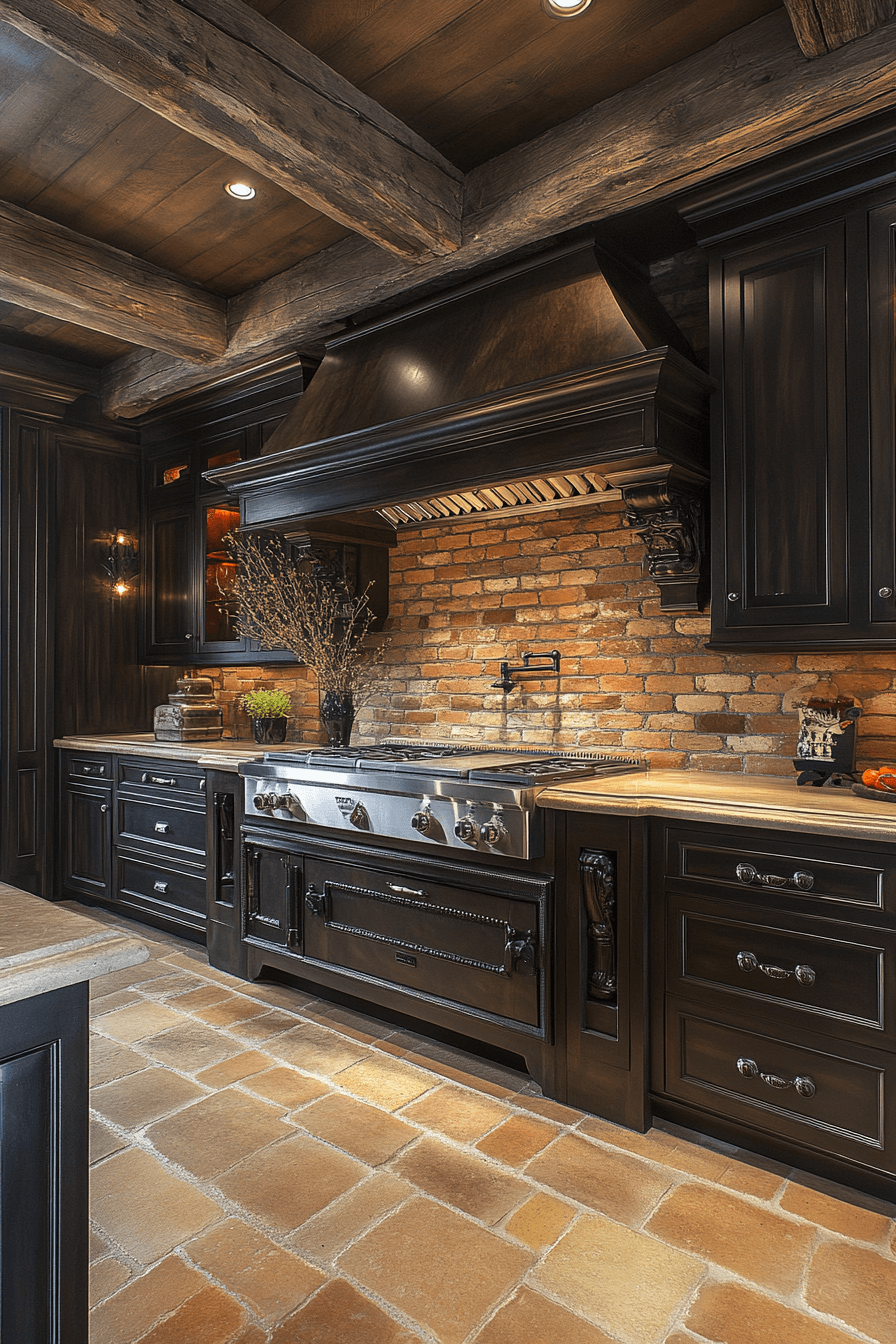 dark stained kitchen cabinets