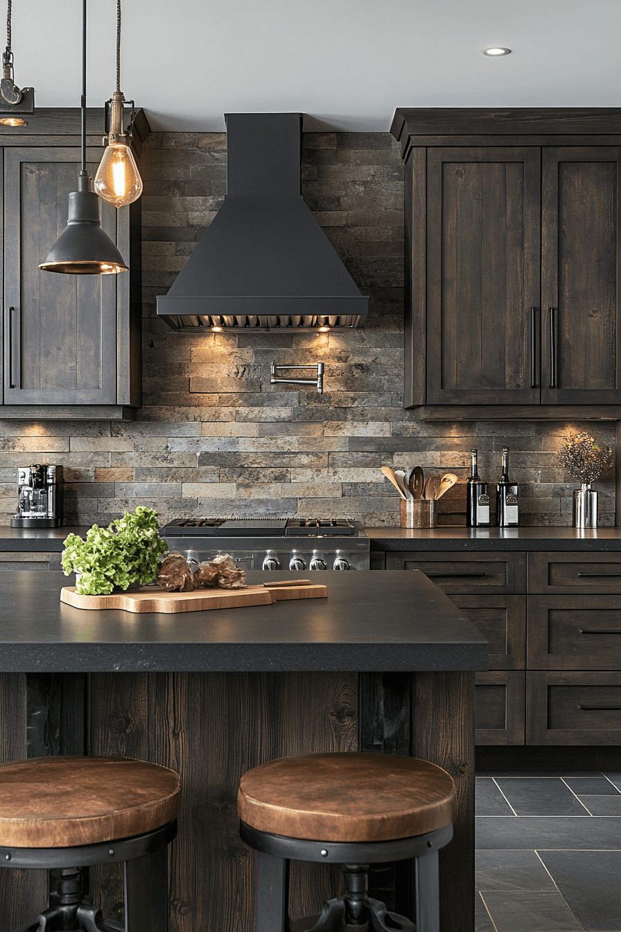 dark stained kitchen cabinets