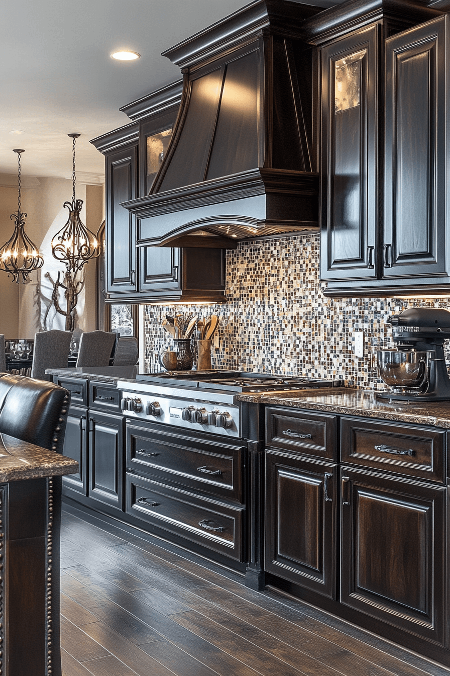 dark stained kitchen cabinets