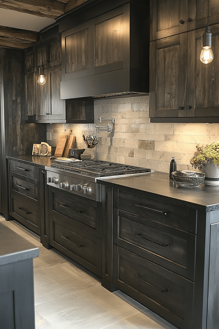 dark stained kitchen cabinets