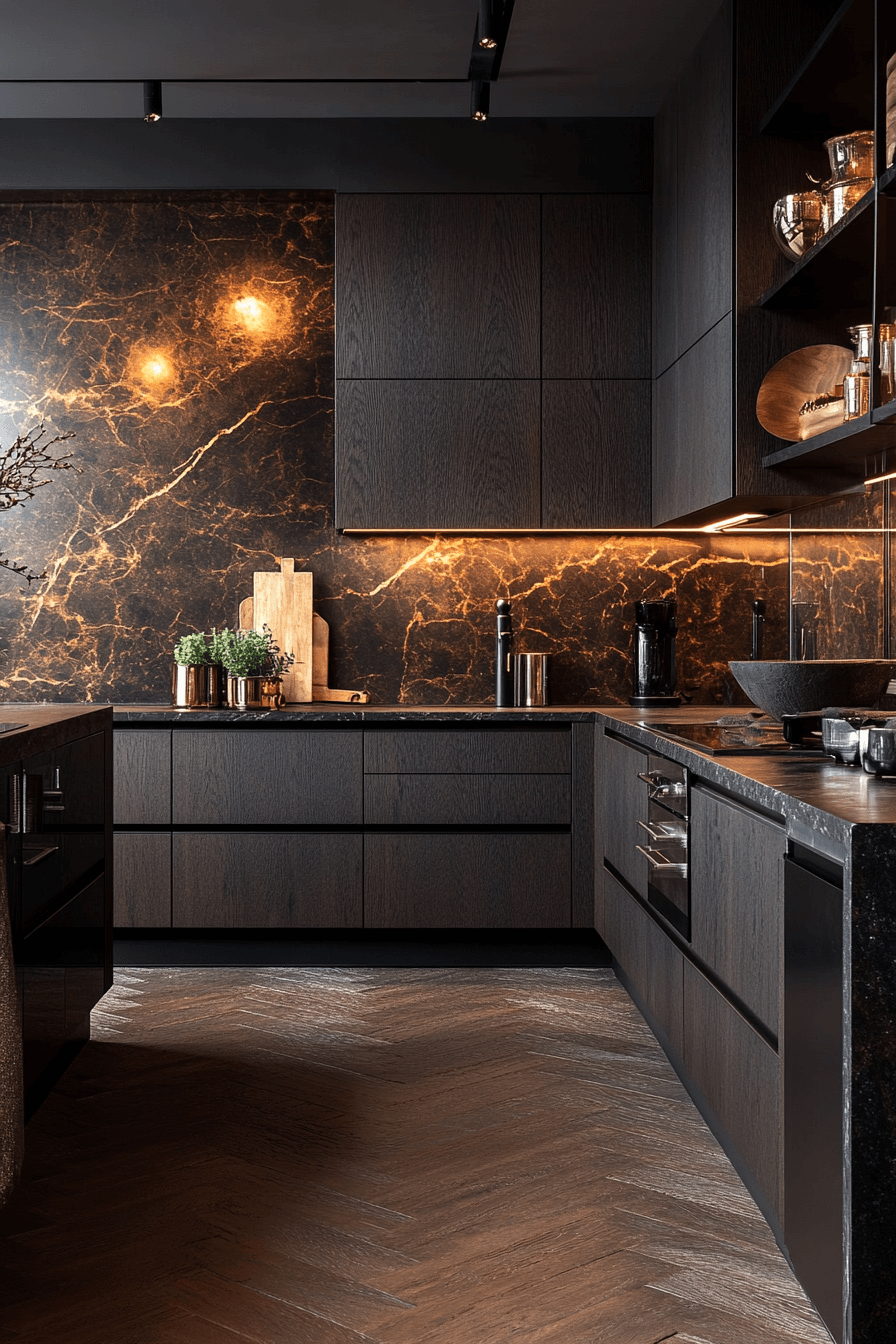 dark stained kitchen cabinets