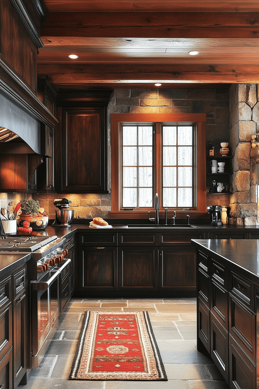 dark stained kitchen cabinets