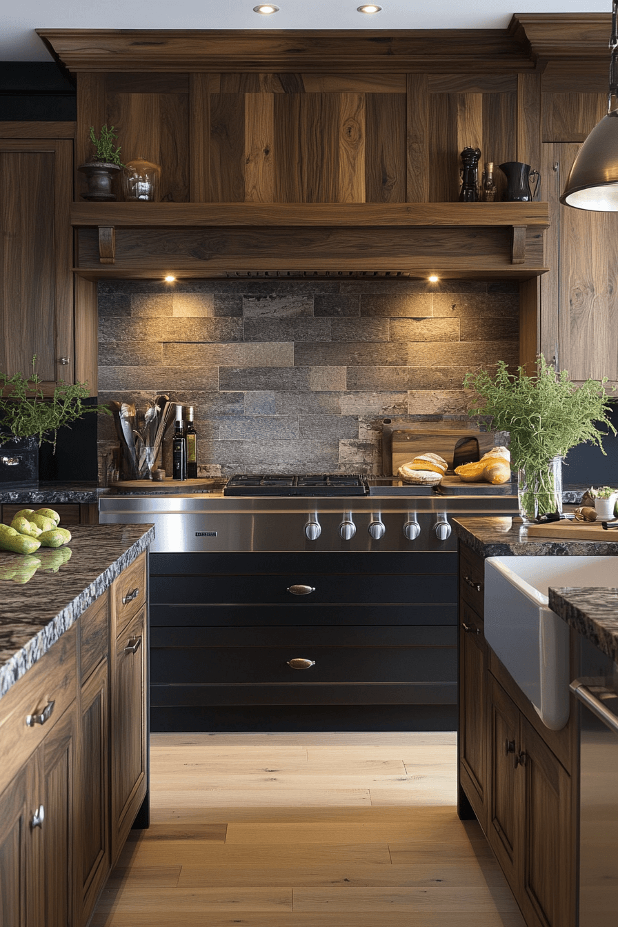 dark stained kitchen cabinets
