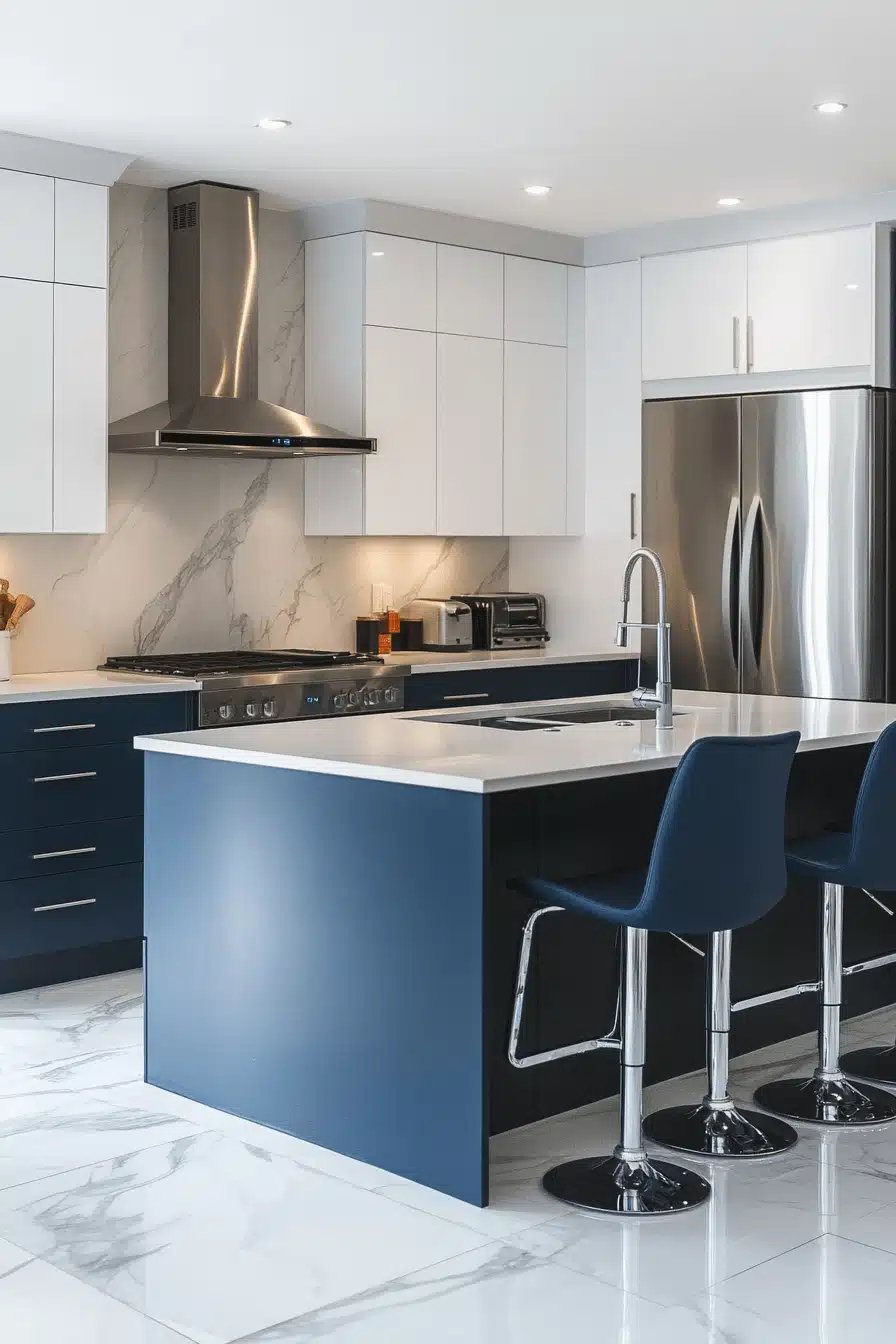 blue and white kitchen