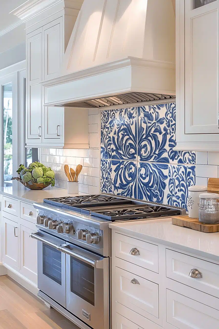 blue and white kitchen