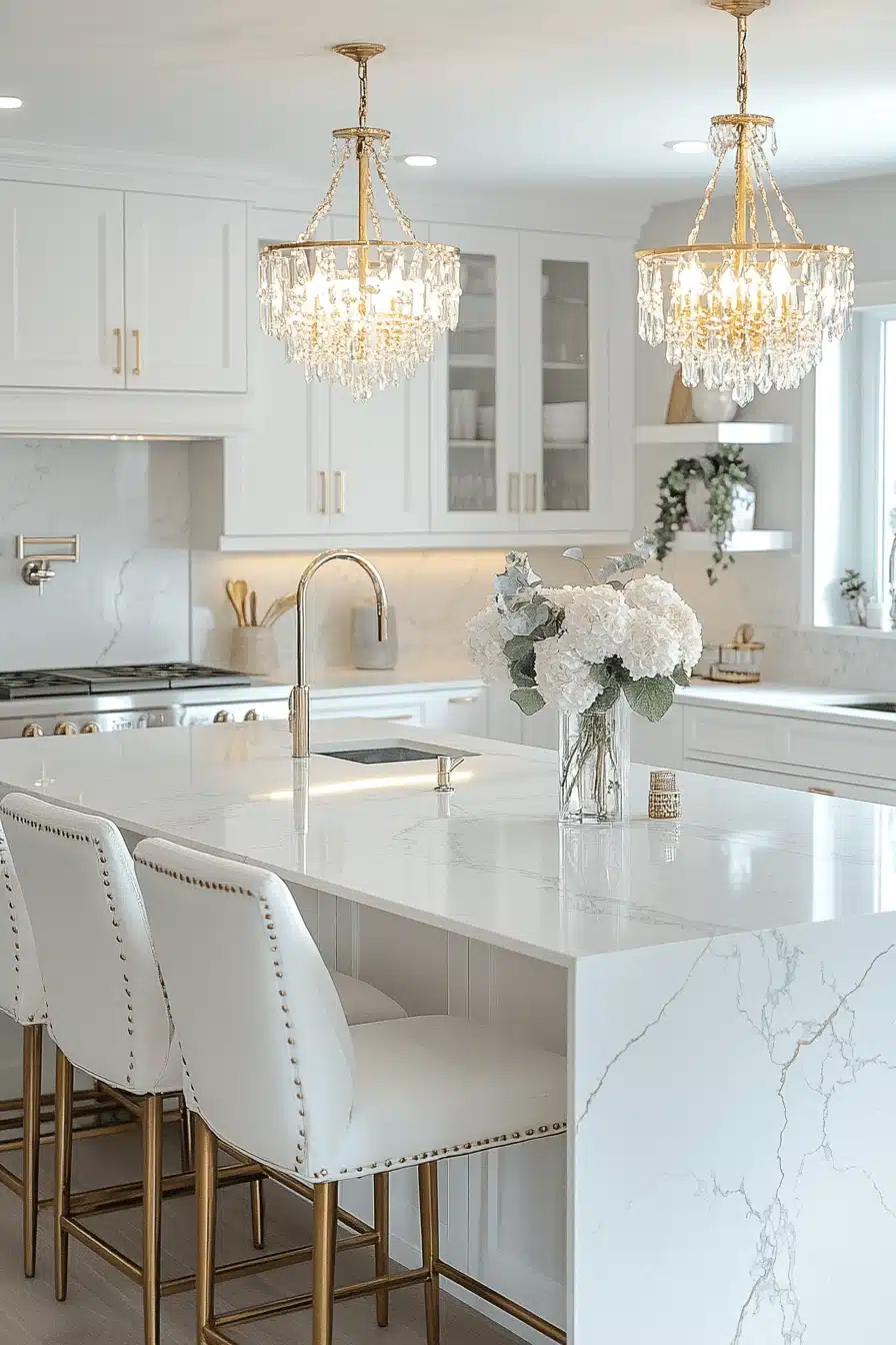 white and gold kitchen