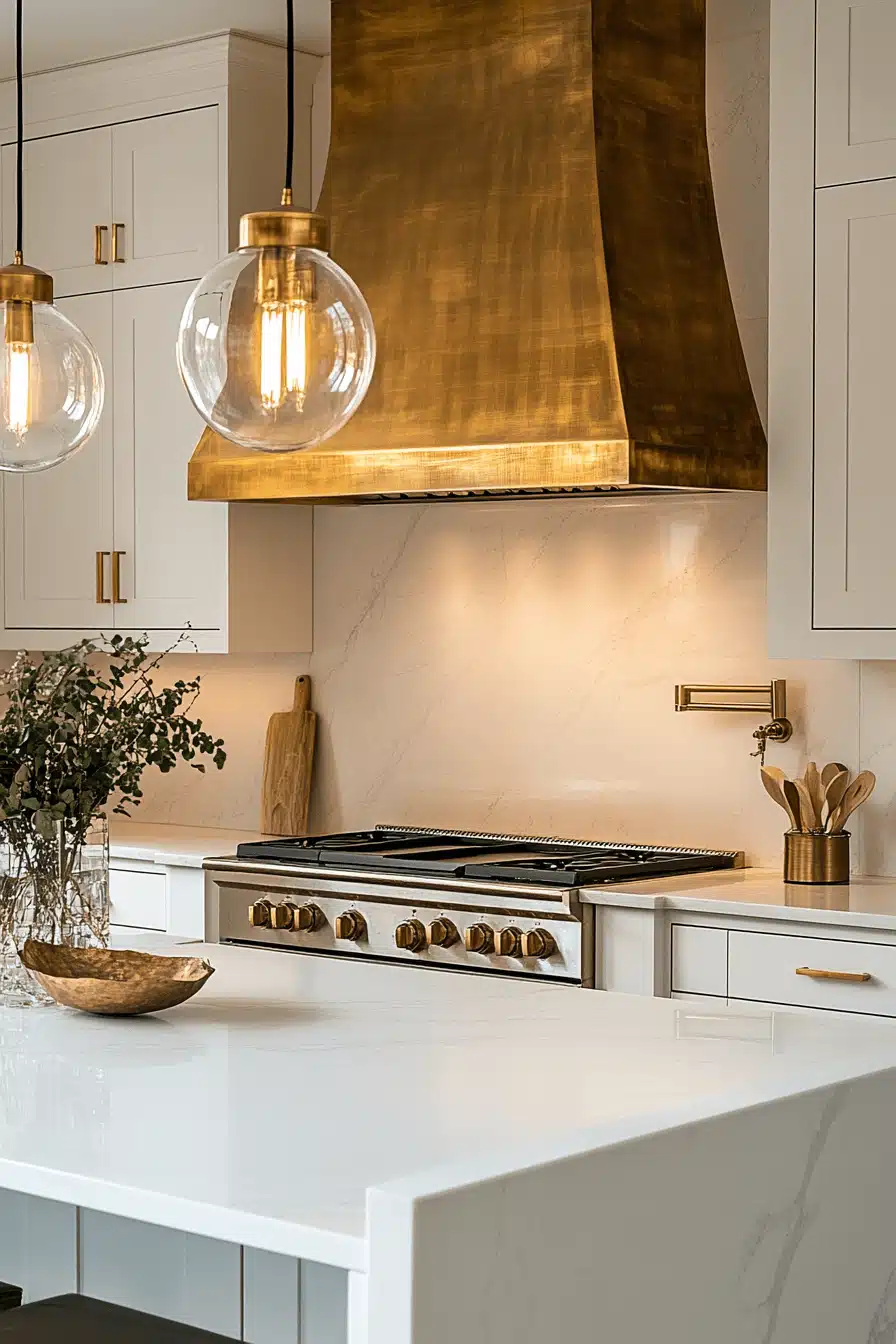 white and gold kitchen