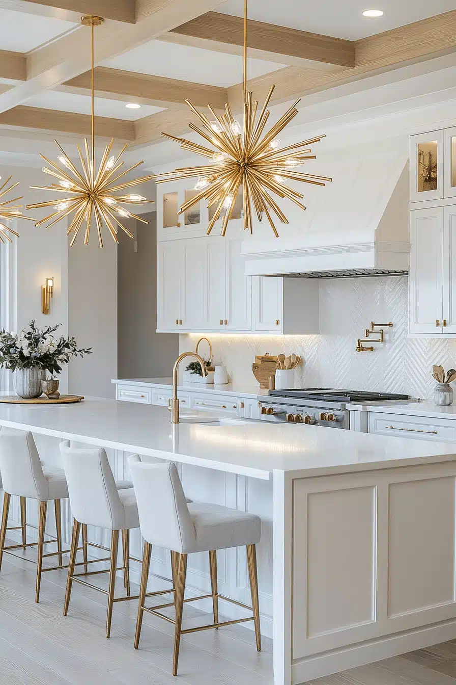 white and gold kitchen