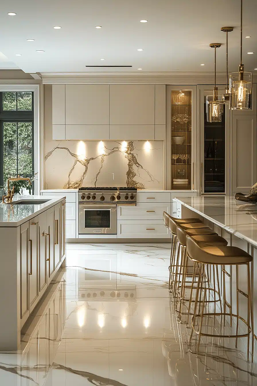 white and gold kitchen