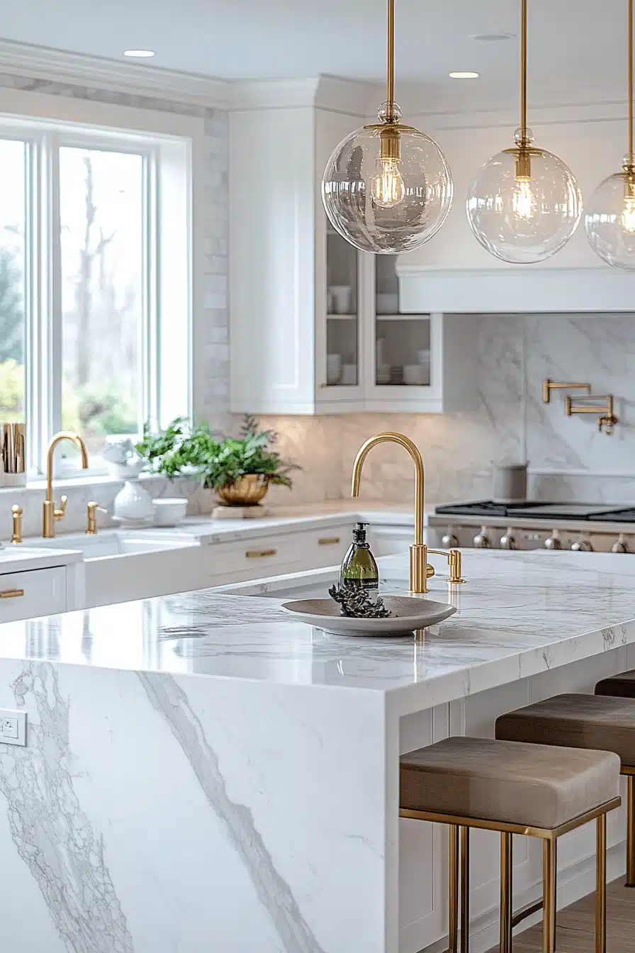 white and gold kitchen